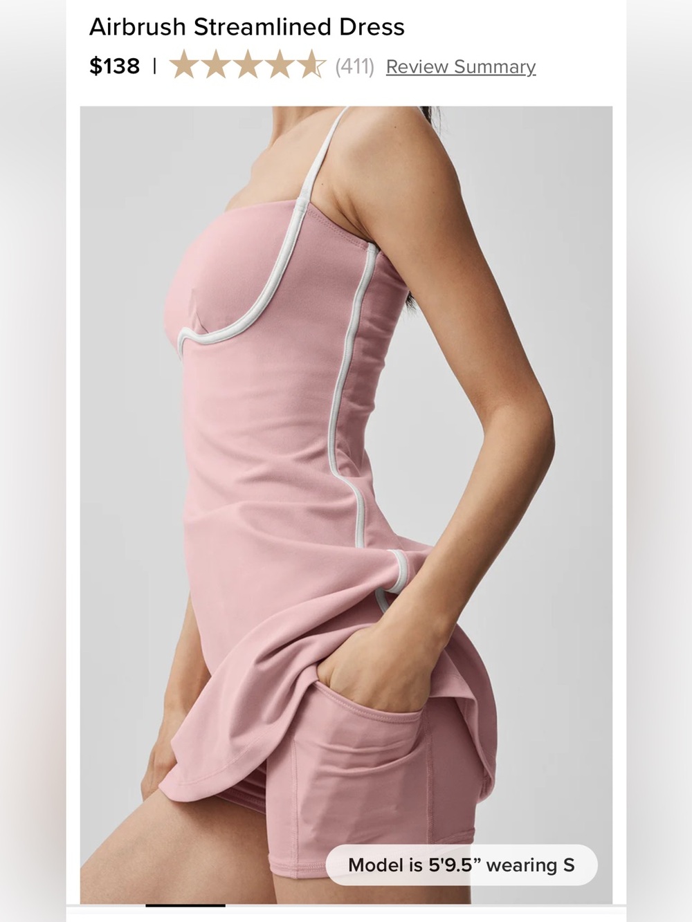 ALO vintage pink + white airbrush streamlined dress size medium - Picture 2 of 11